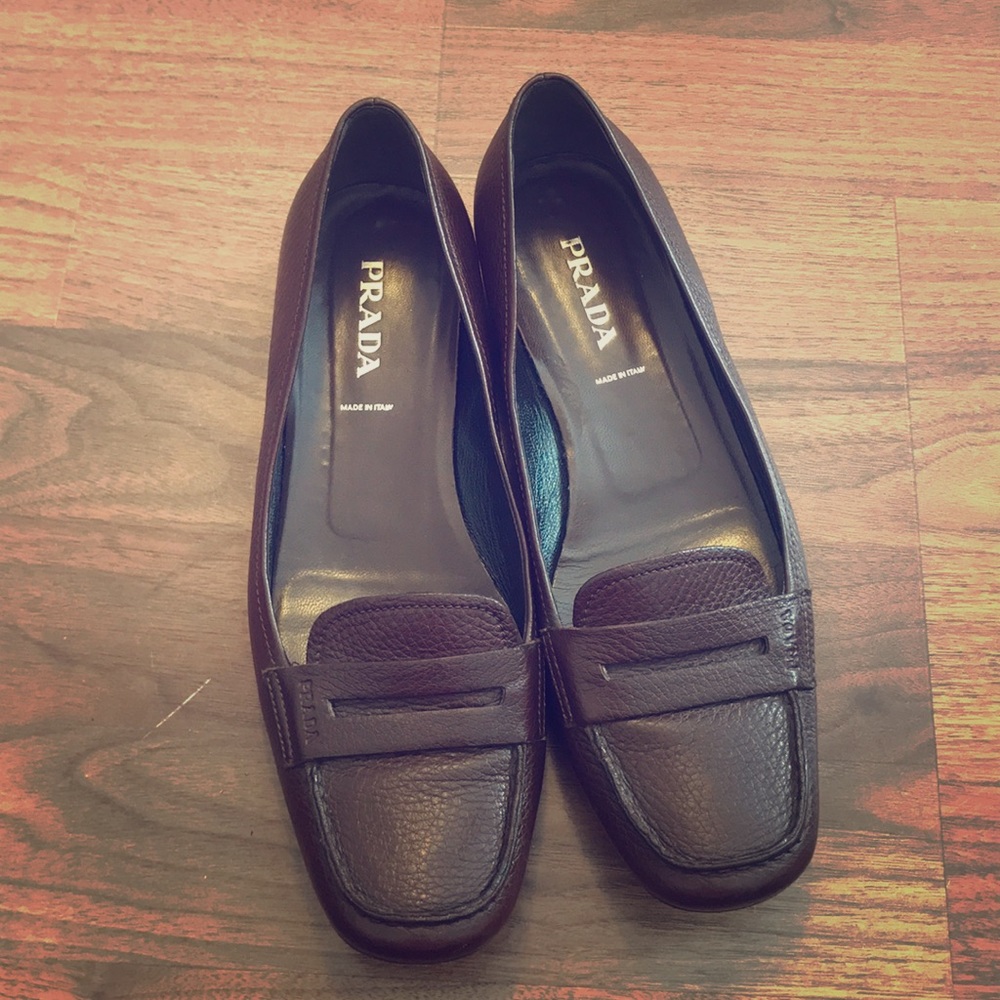 Brown pebbled leather Prada loafers